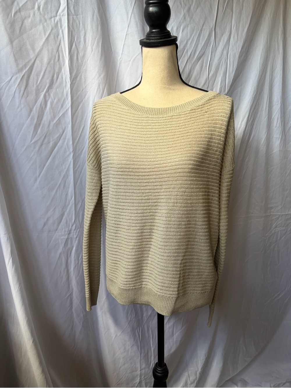 Theory Cream Ribbed Scoop-Neck Sweater